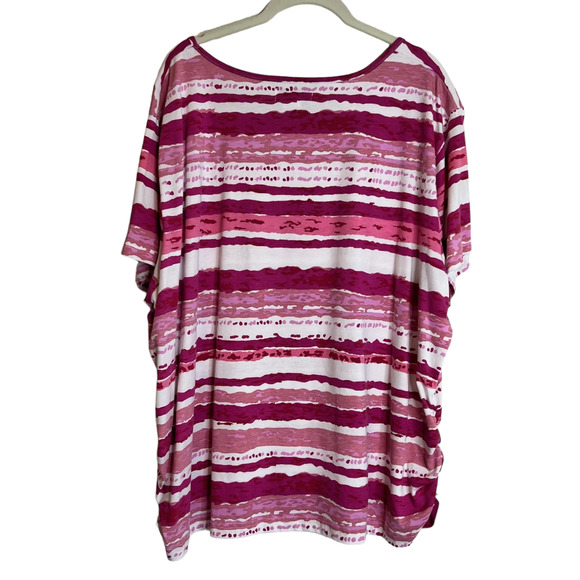 Country Store Womens Short Sleeve Tee Size 3X Pink White Mixed Stripes Ruched - Picture 4 of 6